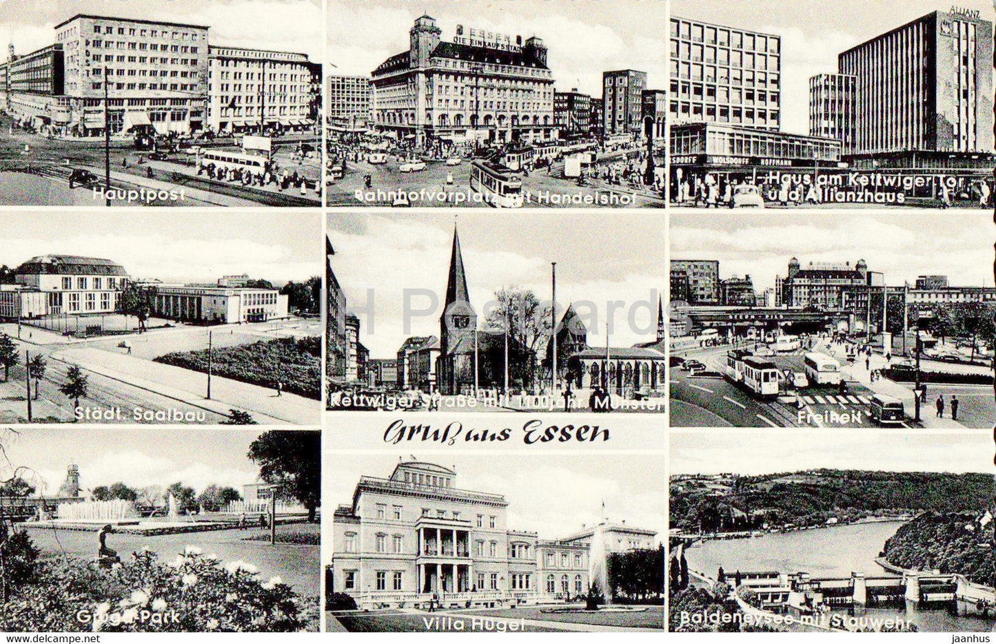 Gruss aus Essen - Hauptpost - Freiheit - Villa Hugel - old postcard - 1959 - Germany - used - JH Postcards