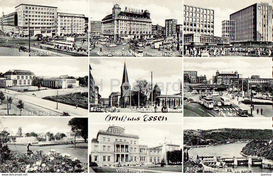 Gruss aus Essen - Hauptpost - Freiheit - Villa Hugel - old postcard - 1959 - Germany - used - JH Postcards