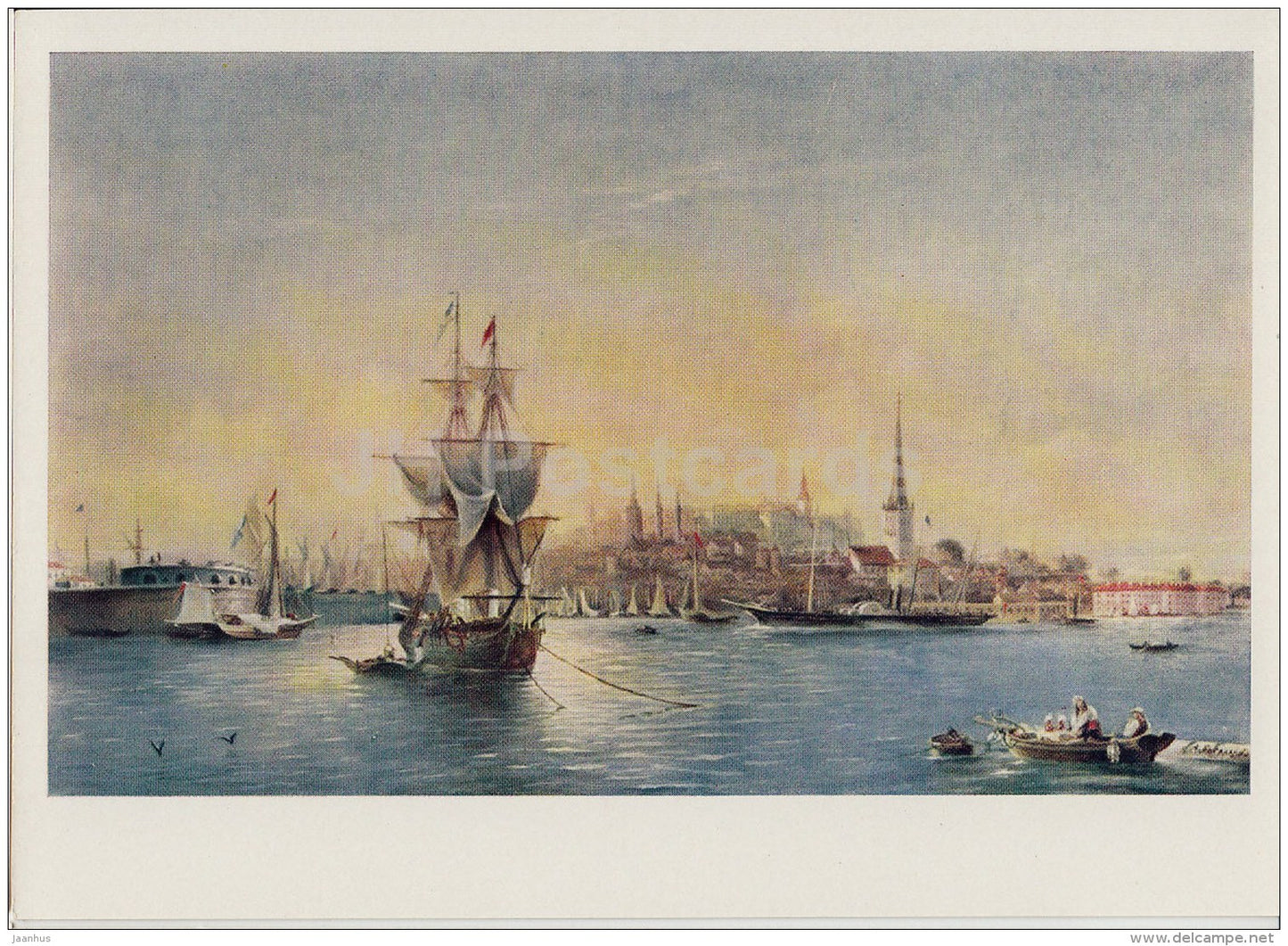painting  by A. Bogolyubov - Tallinn harbor - sailing ship - Russian art - 1966 - Russia USSR - unused - JH Postcards