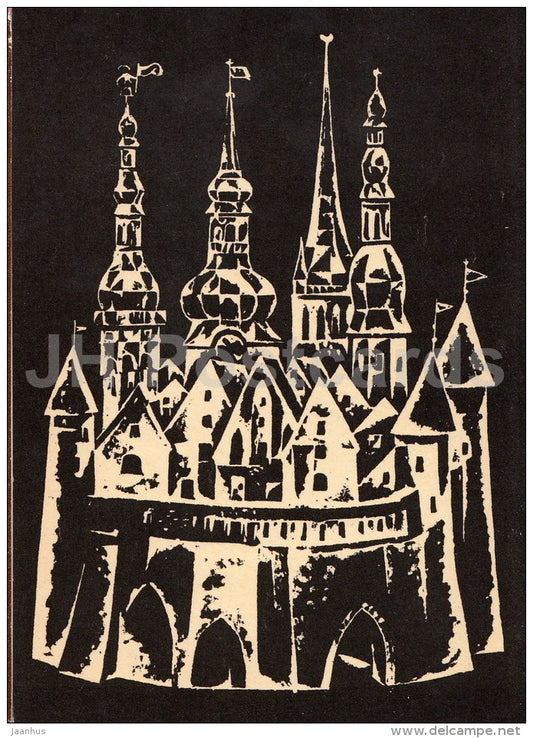 illustration by A. Keerend - Old Town - Tallinn - 1969 - Estonia USSR - unused - JH Postcards