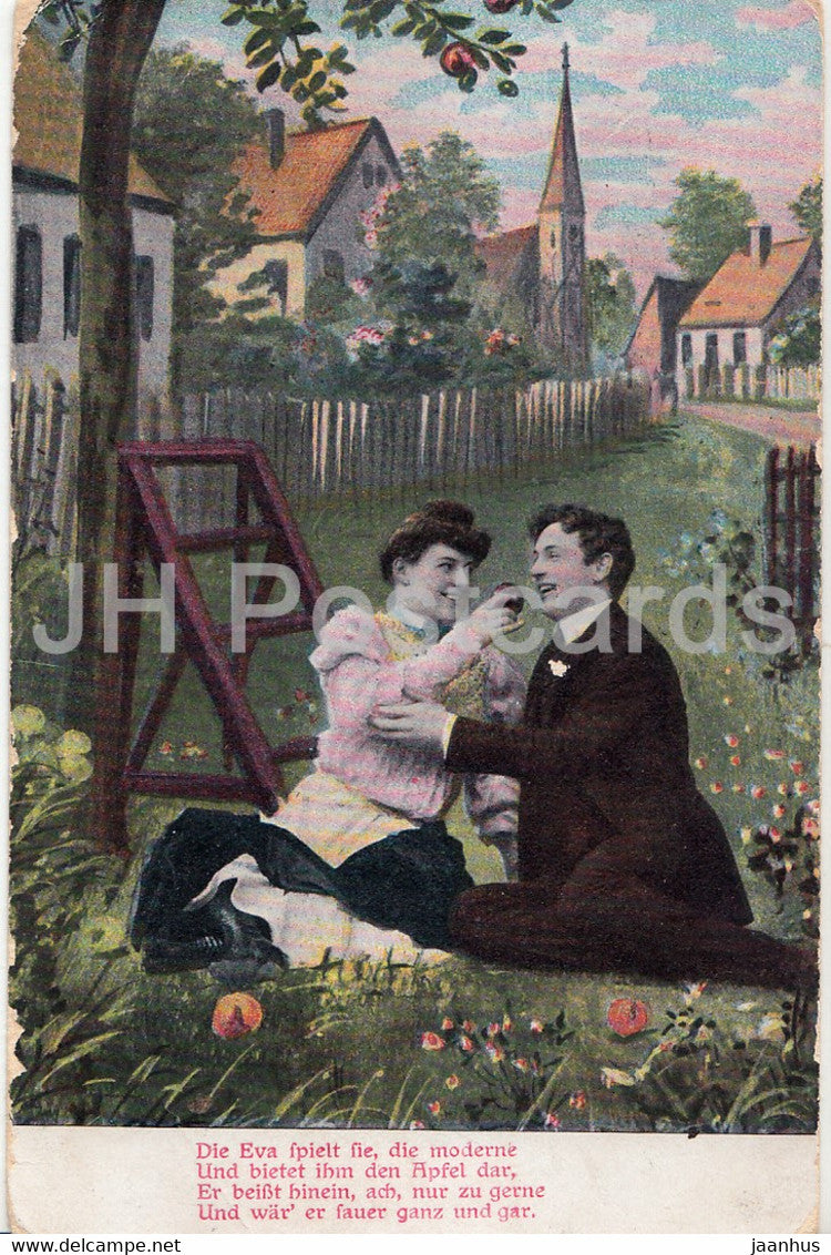 Die Eva spielt Sie di moderne - couple - woman and man - 466 - old postcard - 1911 - Germany - used - JH Postcards