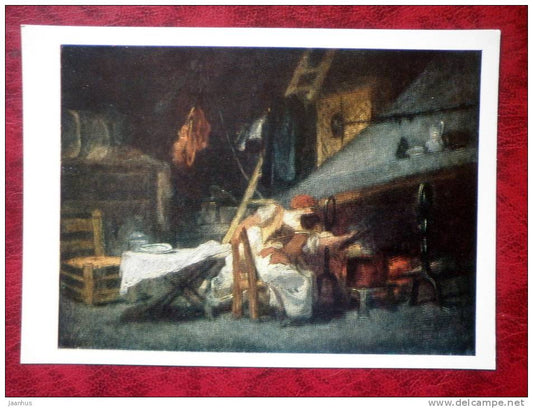Painting by Jean-Honoré Fragonard - by the hearth - art - unused - JH Postcards