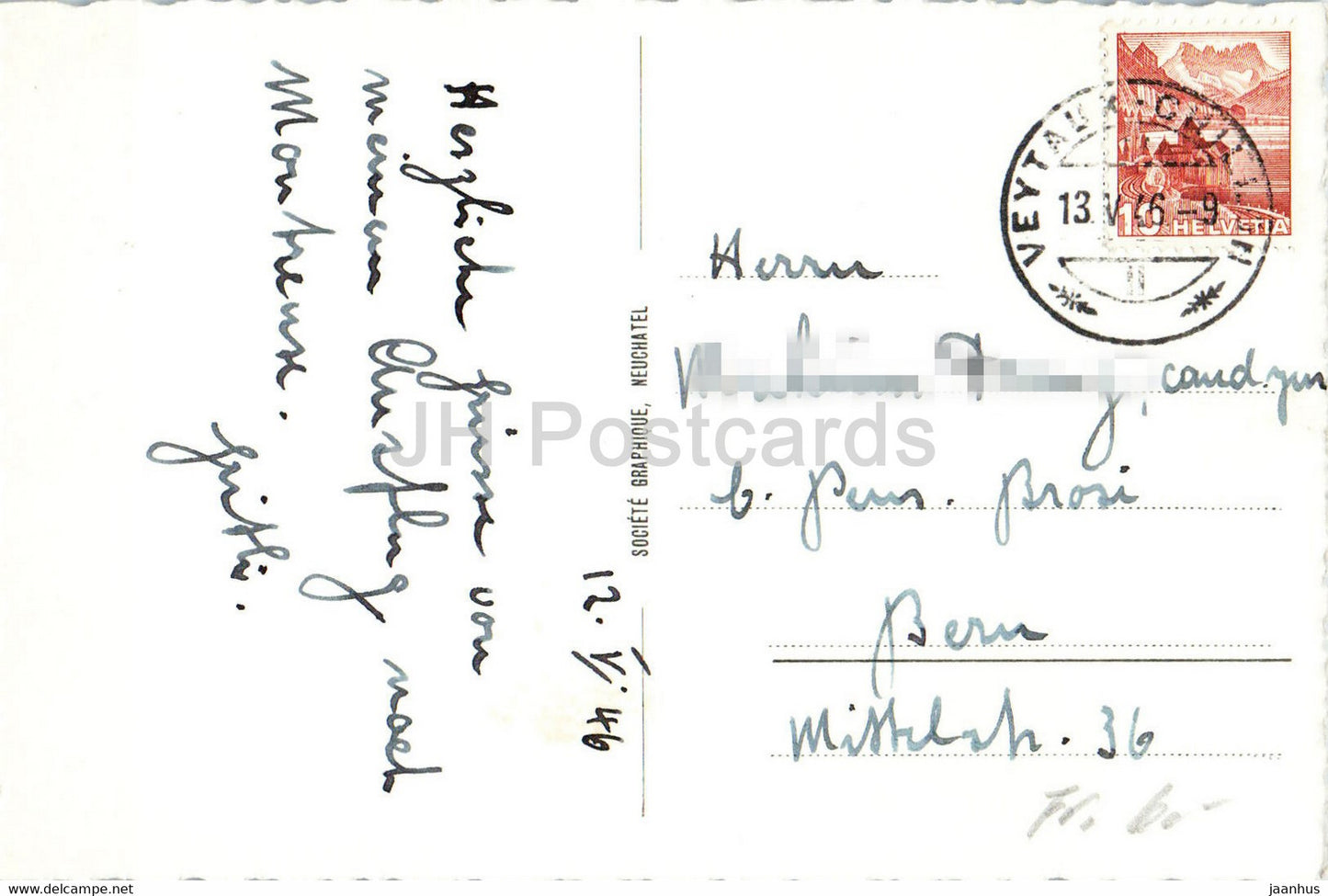 Chateau de Chillon et Dents du Midi - Vögel Schwan - Segelboot - Schloss - 7737 1946 - alte Postkarte - Schweiz - gebraucht