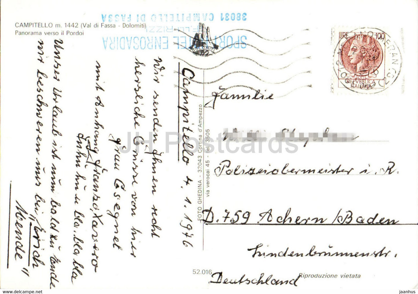 Campitello 1448 m - Val di Fassa - Dolomiti - Panorama verso il Pordoi - 1976 - Italie - occasion