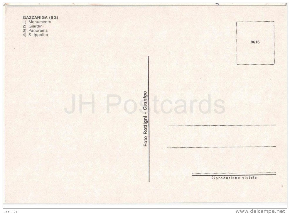 Monumento , Giradini , panorama , S. Ippolito - Gazzaniga - Bergamo - Lombardia - 9616 - Italia - Italy - unused - JH Postcards