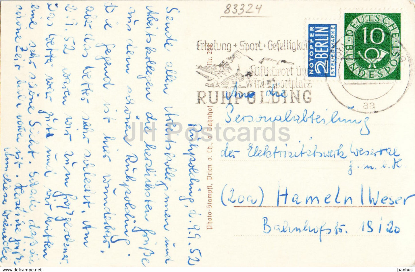 Ruhpolding mit Rauschberg - old postcard - 1952 - Germany - used