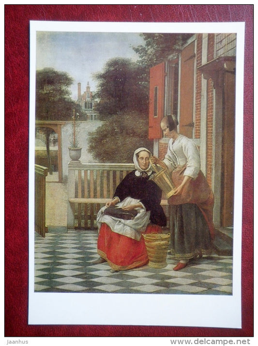 painting by Pieter de Hooch , Mistress and Her Maid , ca 1660 - dutch art - unused - JH Postcards