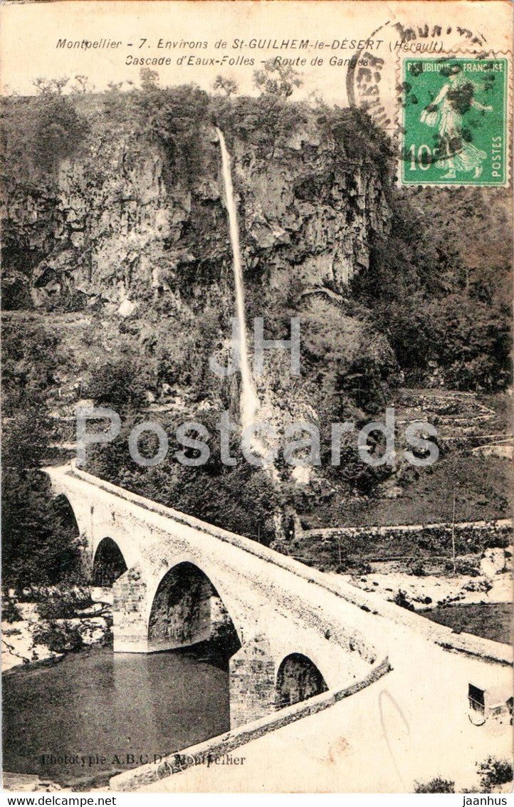 Montpellier - Environs de St Guilhem le Desert - Cascade d'Eaux Folles - Route de Ganges - old postcard - France - used - JH Postcards
