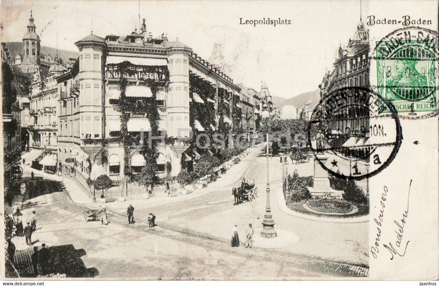 Baden Baden - Leopoldsplatz - old postcard - 1904 - Germany - used - JH Postcards