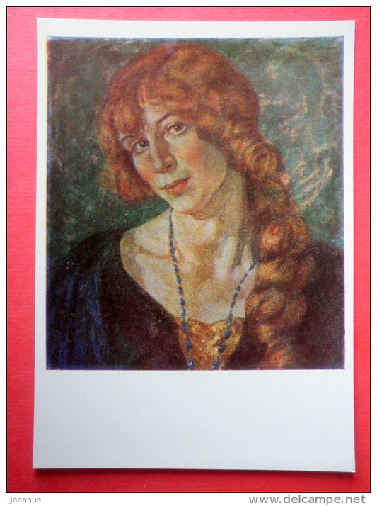painting by Petras Kalpokas - Woman`s Portrait . 1927 - redhead - lithuanian art - unused - JH Postcards