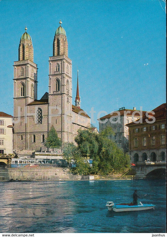 Zurich - Grossmunster - boat - cathedral - 5654 - Switzerland - unused - JH Postcards