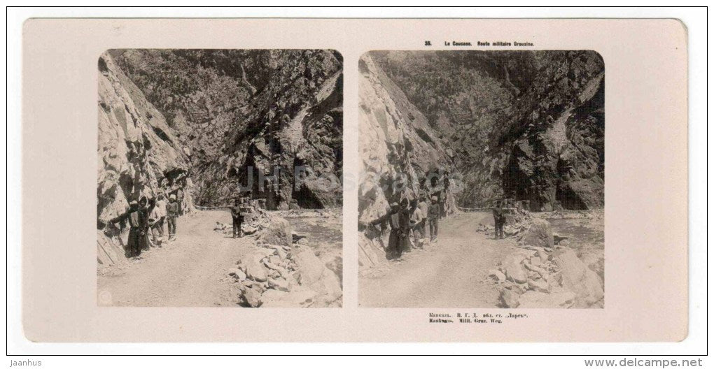Route militaire Grousine - Lars station - Caucasus - Georgia - stereo photo - stereoscopique - old photo - JH Postcards
