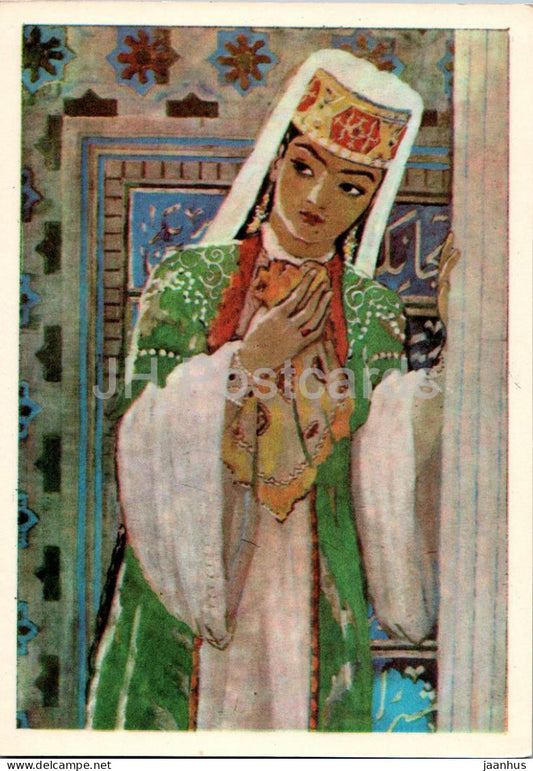 painting by C. Akhmarov - Shirin - woman - folk costumes - Uzbekistan art - 1974 - Uzbekistan USSR - unused - JH Postcards