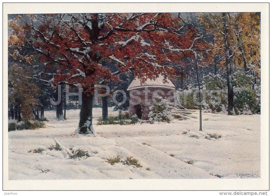painting by K. Kryzhitsky - Snow fell in September , 1898 - Russian art - 1958 - Russia USSR - unused - JH Postcards