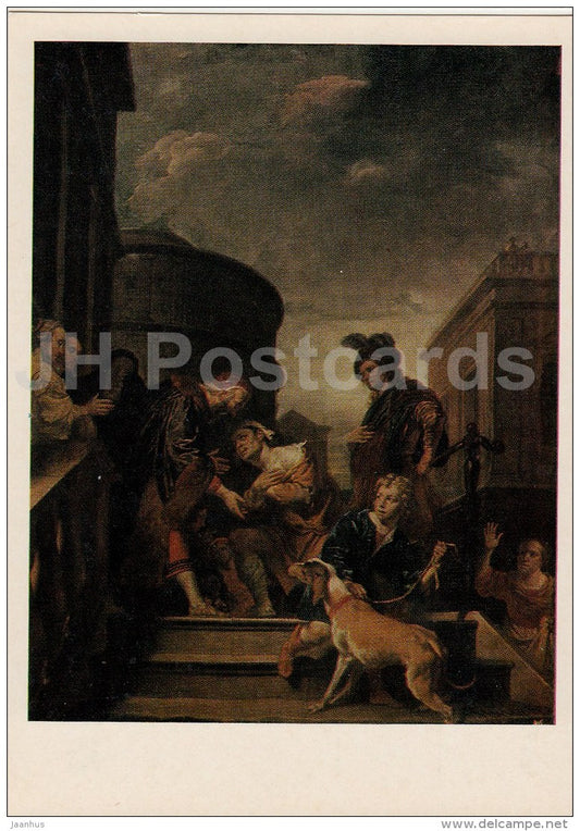 painting by Jan Buns - The return of the prodigal son - dog - Dutch art - 1974 - Russia USSR - unused - JH Postcards