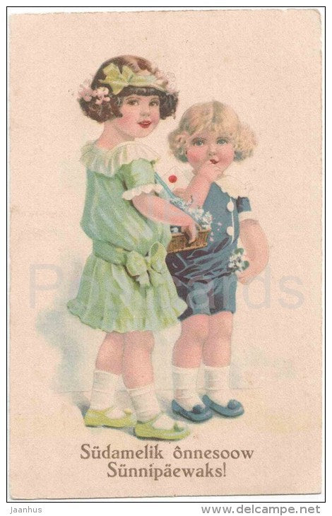 birthday greeting card - children - L&P 1328/II - circulated in Estonia 1930s - JH Postcards