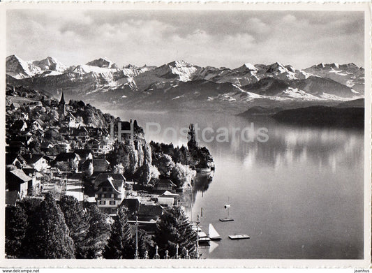 Hilterfingen am Thunersee mit Eiger Monch Jungfrau u Blumlisalp - 26 - 1958 - Switzerland - used - JH Postcards