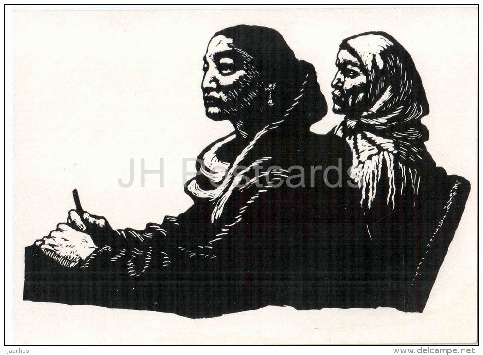 painting by L. Ilyina - the delegates of the Tien Shan , 1960 - women - russian art - unused - JH Postcards