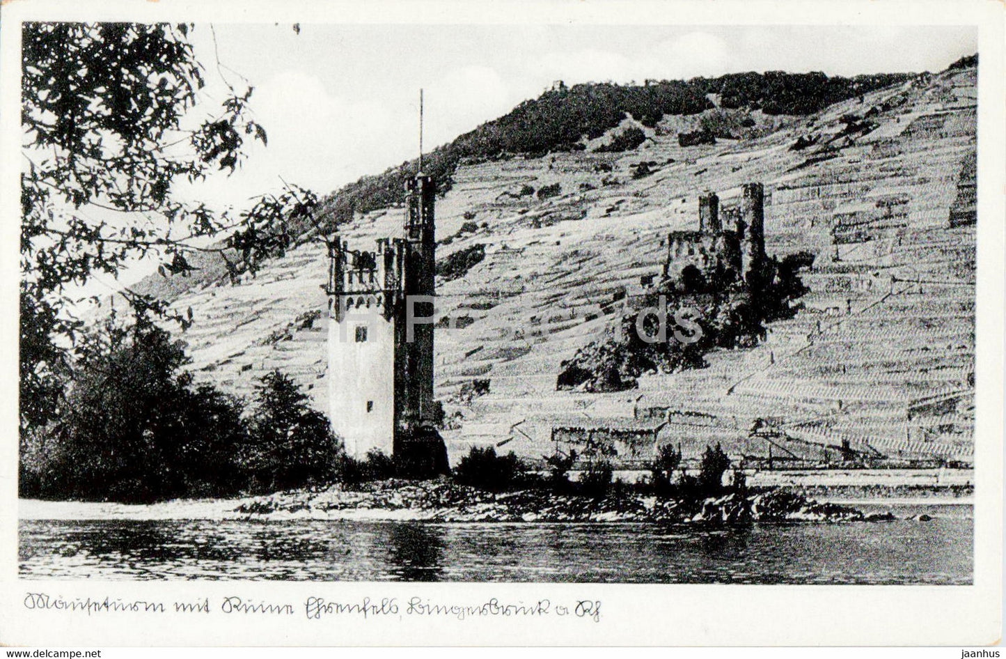 Bingen - Mäuseturm mit Ruine Ehrenfels - old postcard - 1977 - Germany - used - JH Postcards