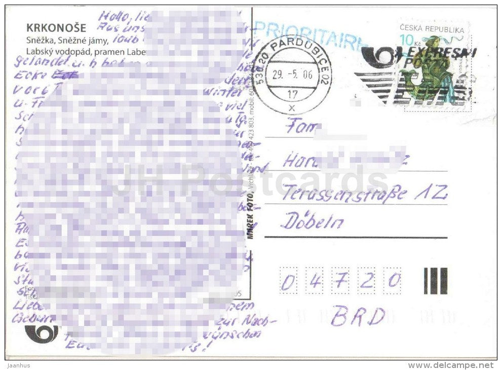 Krkonose - Snezka mountain - Labska waterfall - Labe spring - Czech - used 2006 - JH Postcards