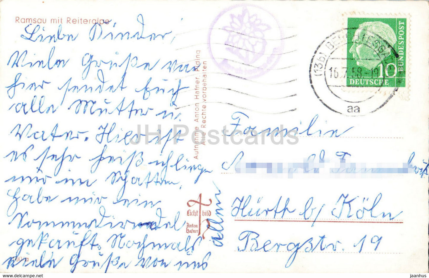 Ramsau mit Reiteralpe - alte Postkarte - 1958 - Deutschland - gebraucht