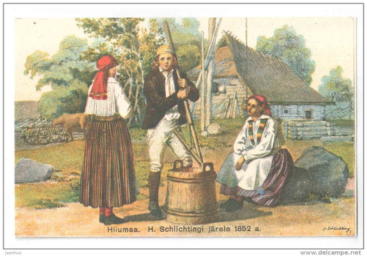 People in Hiiumaa folk costumes by Schlichting - REPRODUCTION ! - 1990 - Estonia USSR - unused - JH Postcards