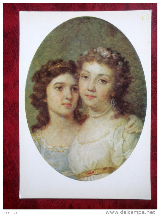 Painting by V. Borovikovsky - Lizynka and Dashinka . 1794 - russian art - unused - JH Postcards