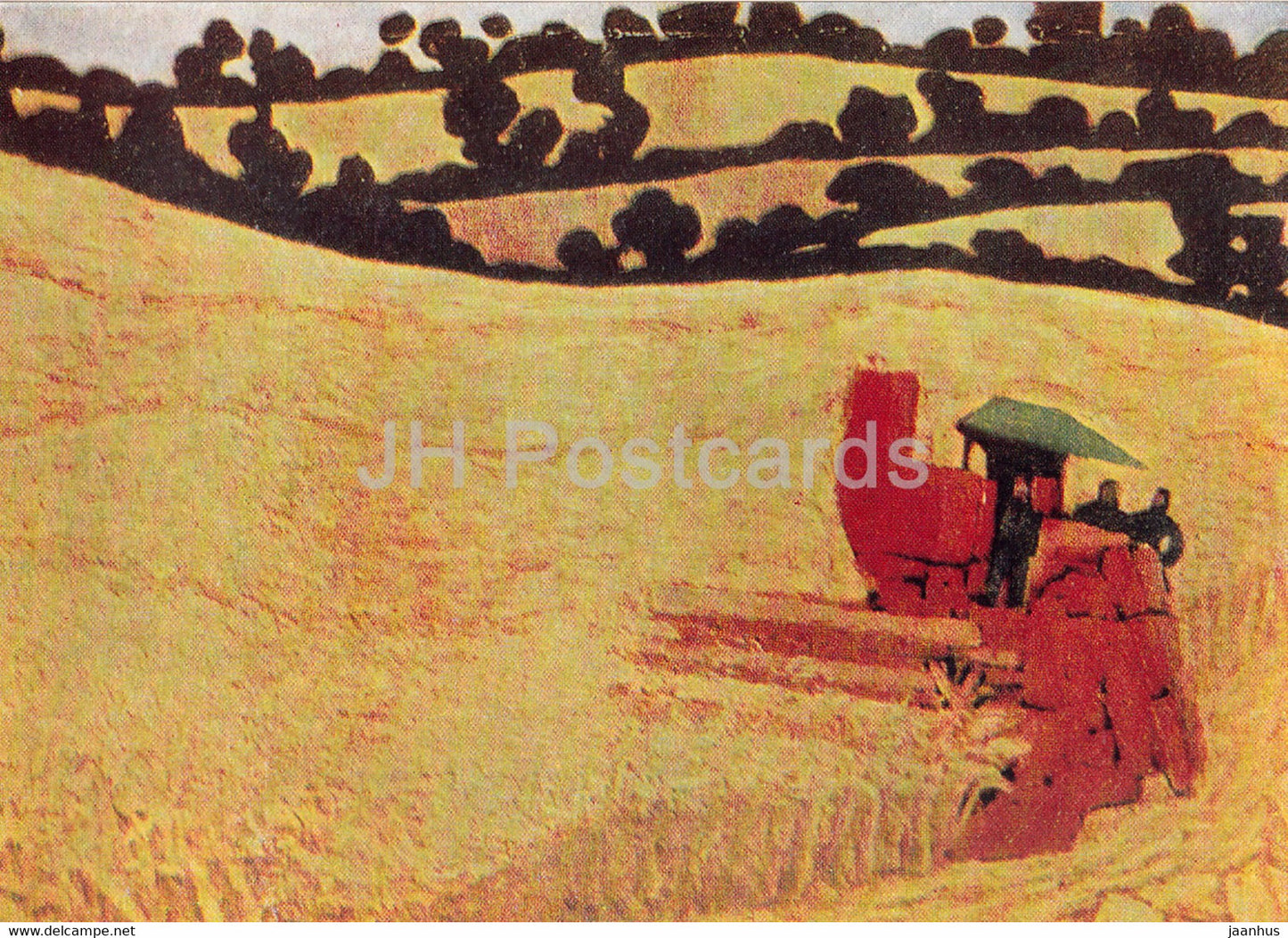 painting by Andre Fougeron - Mechanical Harvest - harvester - French art - 1967 - Russia USSR - unused - JH Postcards