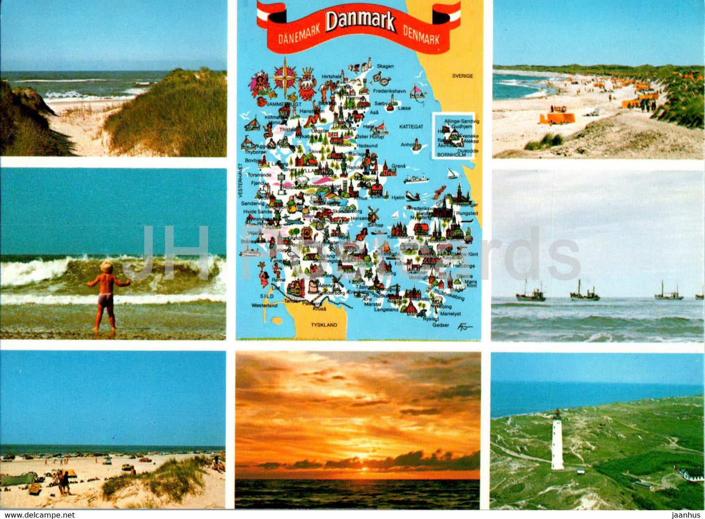 Vesterhavet - North Sea - map - beach - multiview - Denmark - used - JH Postcards