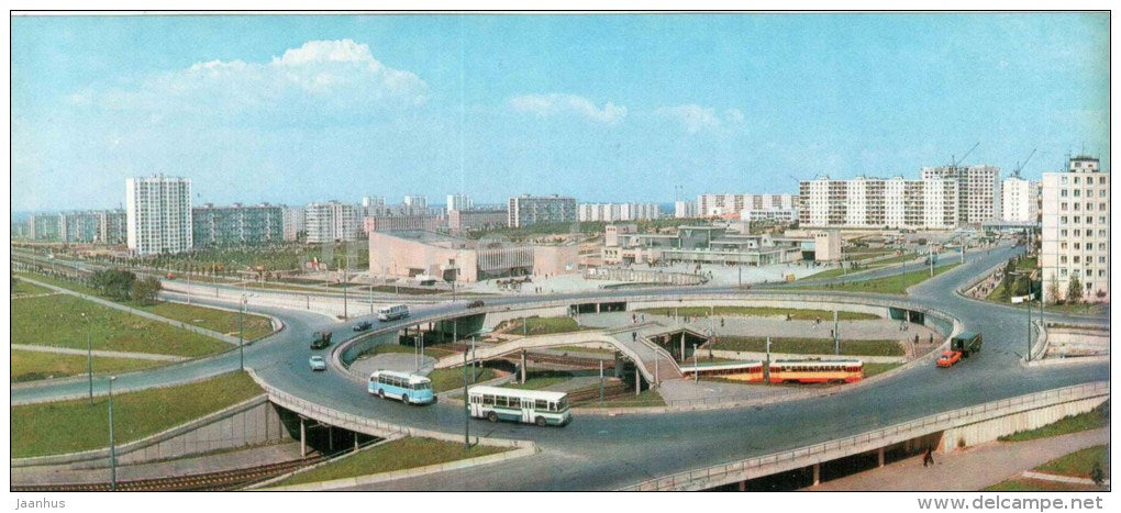 Mikilska Borshchahivka new residential district - bus - tram - Kyiv - Kiev - 1979 - Ukraine USSR - unused - JH Postcards