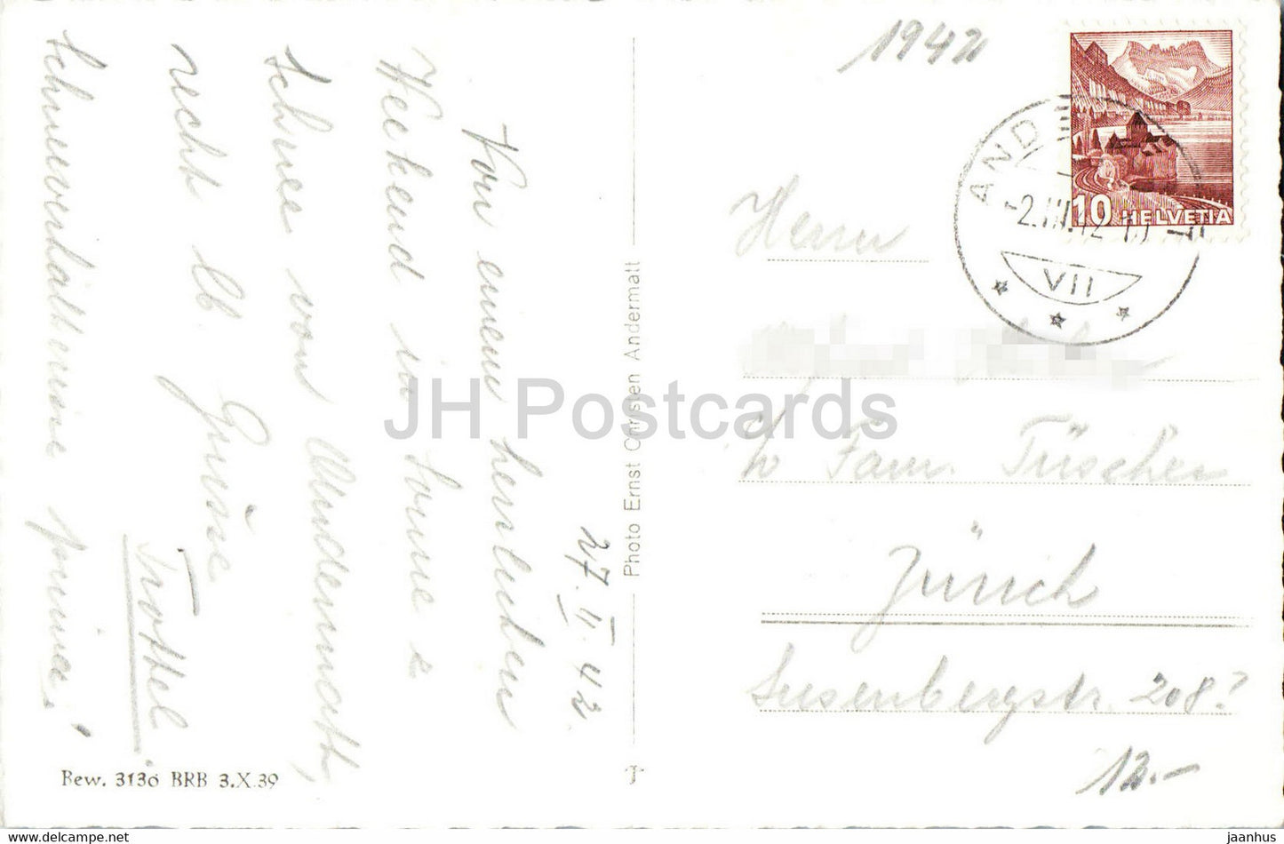 Andermatt mit Furka - 3130 - carte postale ancienne - 1942 - Suisse - utilisé