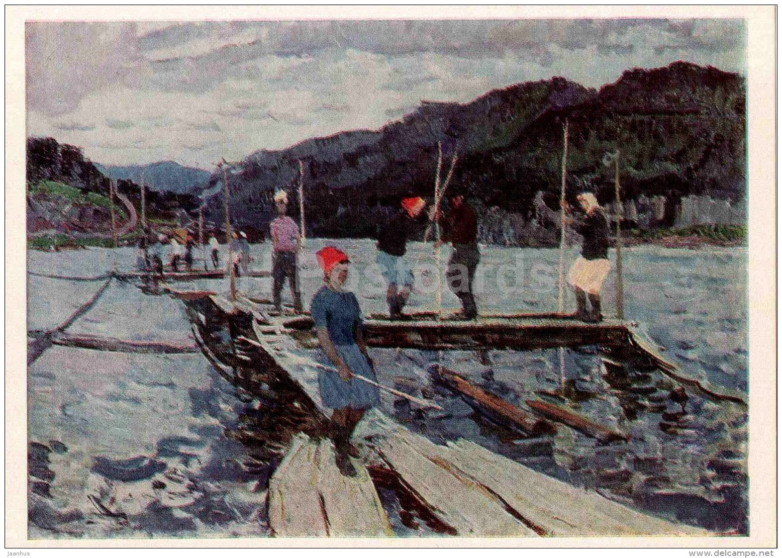 Portrait of Nina Sergeyeva - Yenisei raid , 1967 - timber rafting - Russian art - 1968 - Russia USSR - unused - JH Postcards