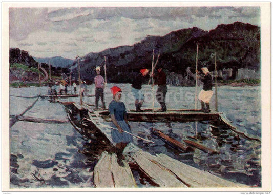 Portrait of Nina Sergeyeva - Yenisei raid , 1967 - timber rafting - Russian art - 1968 - Russia USSR - unused - JH Postcards