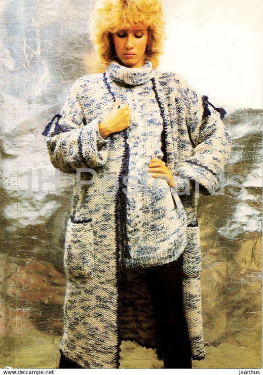 sweater and long jacket - Women Fashion - knitting patterns - woman - 1987 - Czechoslovakia - unused - JH Postcards