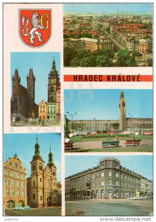 hotel Bystrica - station - bus - Zizkov square - church - Hradec Kralove - Czechoslovakia - Czech - used 1975 - JH Postcards