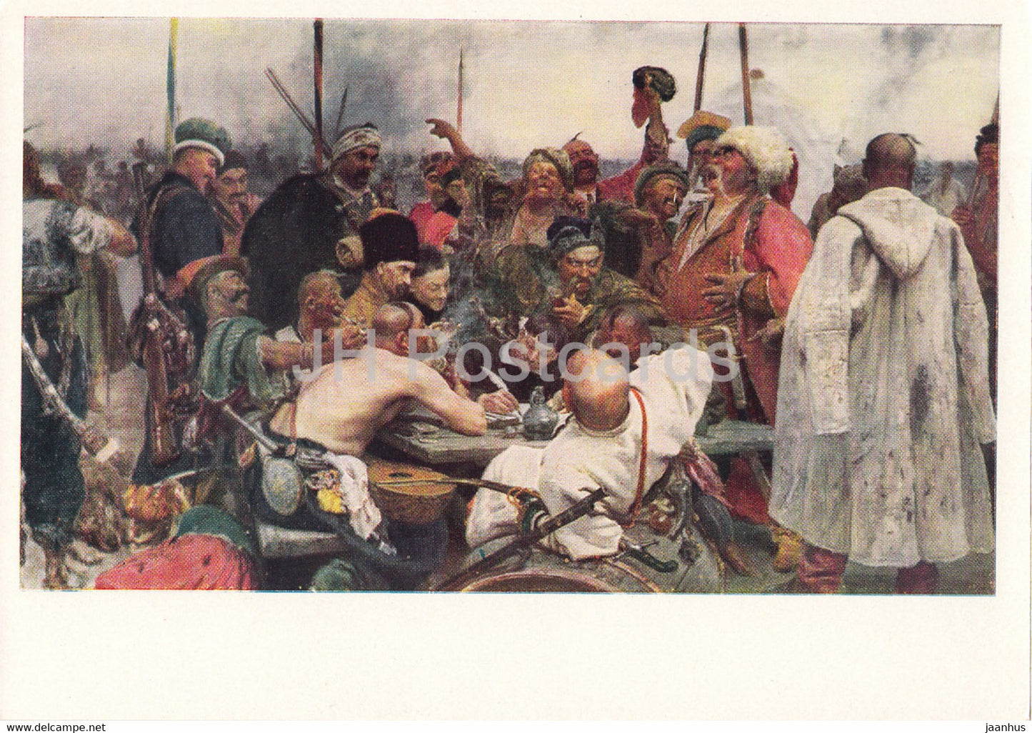 painting by I. Repin - Zaporozhye Cossacks Writing a Mocking Letter to the Turkish Sultan - 1966 - Russia USSR - unused - JH Postcards