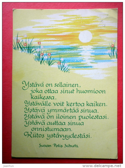 illustration - Susan Polis Schutz poem - Finland - sent from Finland to Estonia USSR 1985 - JH Postcards