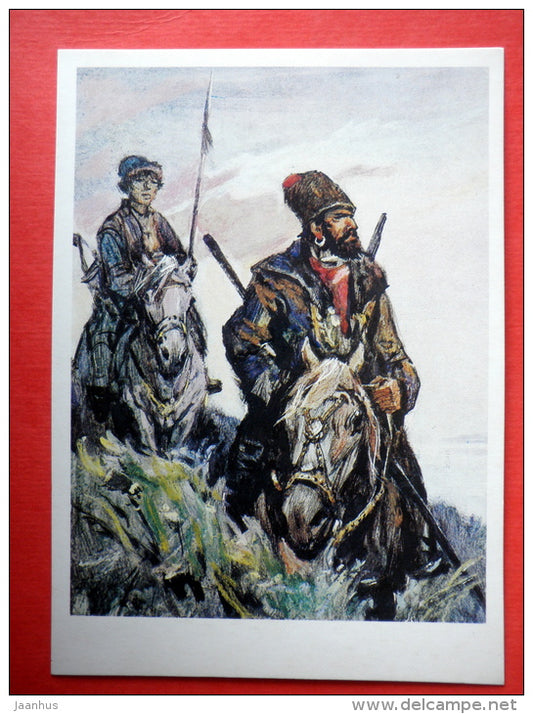 illustration by I. Ushakov - Cossack - horse - Stepan Razin by S. Zlobin - 1989 - Russia - unused - JH Postcards