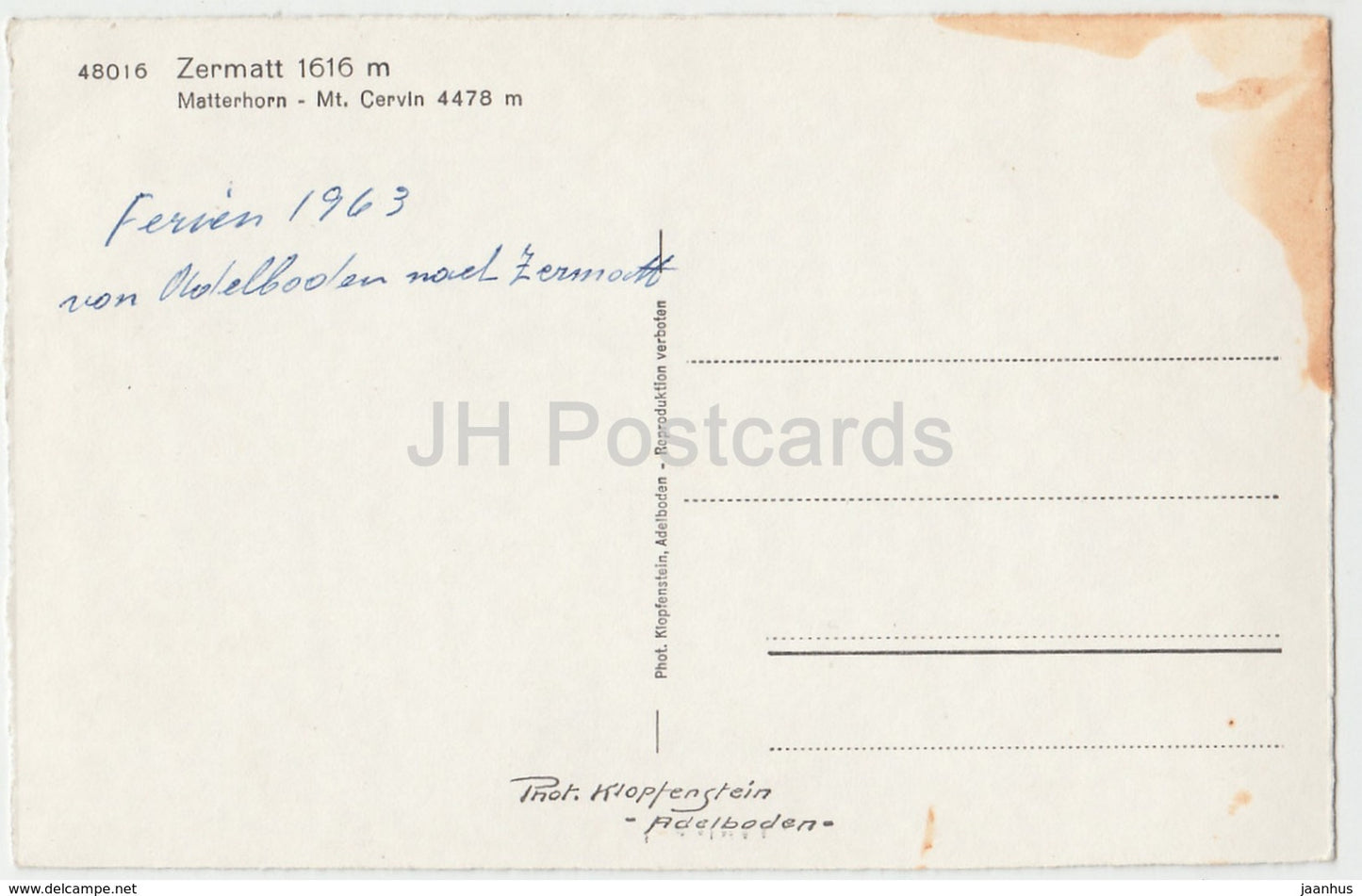 Zermatt 1616 m - Matterhorn - Mt. Cervin 4478 m - 48016 - Switzerland - 1963 - used