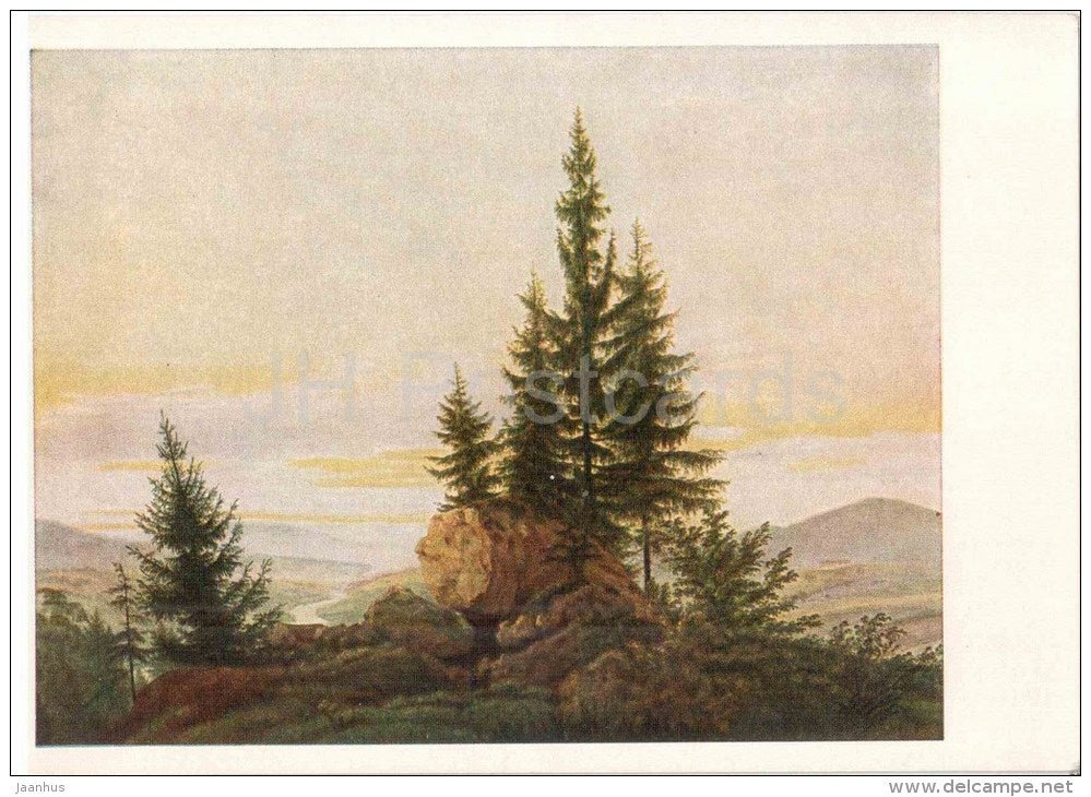 painting by Caspar David Friedrich - Ausblick ins Elbtal - View into the Elbe valley - nature - german art - unused - JH Postcards