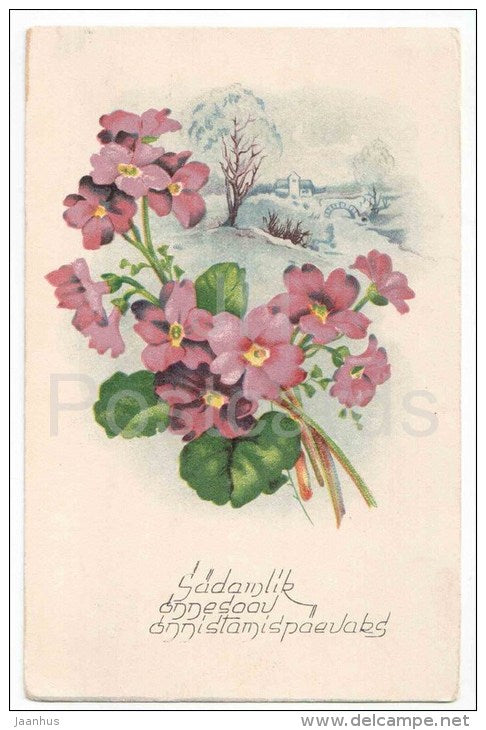 Greeting Card - flowers - winter - O.L.T. 228 - old postcard - circulated in Estonia - JH Postcards