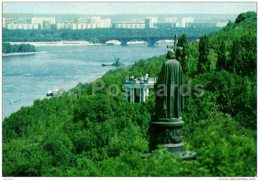 view at the Dniepr river from the Vladimir hill - a monument to Vladimir - Kiev - Kyiv - 1973 - Ukraine USSR - unused - JH Postcards
