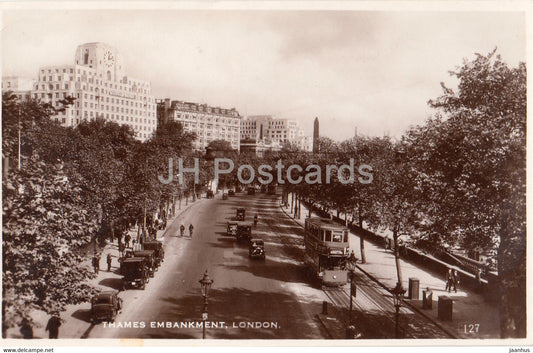 London - Thames Embankment - tram - car - Excel Series -127 - old postcard - 1938 - England - United Kingdom - used - JH Postcards