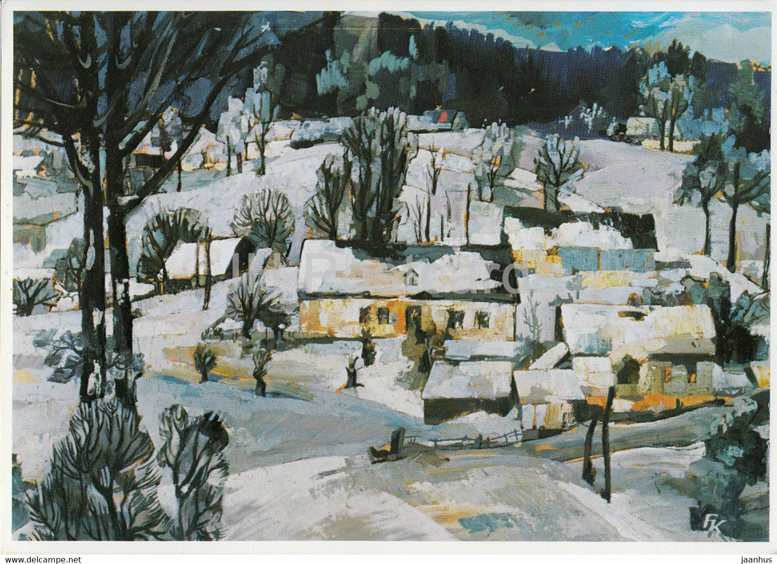 painting by Franz Kaulfersch - Luxdorf im Winter - German art - Germany - unused - JH Postcards