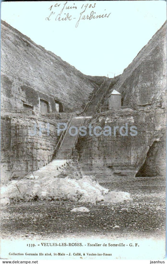 Veules Les Roses - Escalier de Sotteville - staircase - 1339 - old postcard - 1903 - France - used - JH Postcards