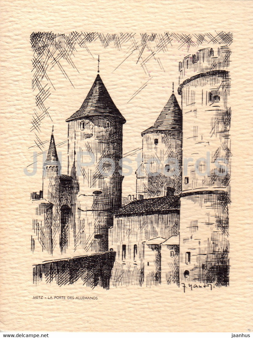 Metz - La Porte des Allemands - illustration - France - unused - JH Postcards