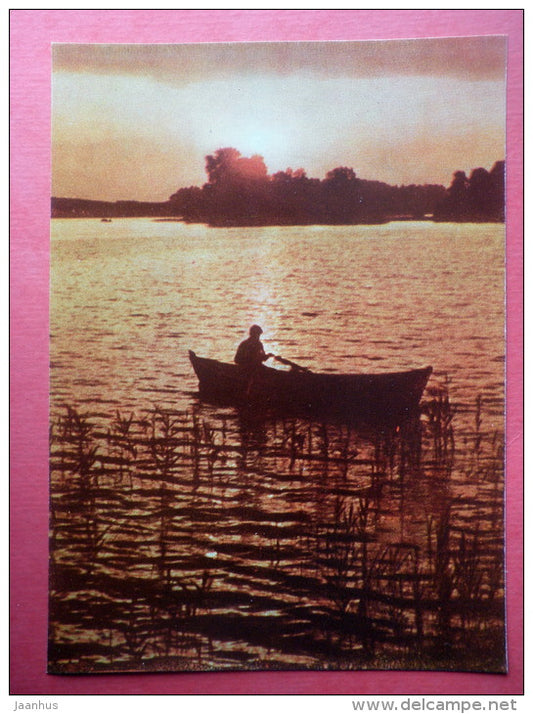 Lake Galve at Night - boat - Trakai - 1966 - Lithuania USSR - unused - JH Postcards