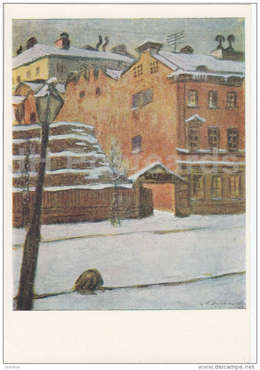 painting by M. Dobuzhinsky - Winter , 1909 - town - Russian art - 1963 - Russia USSR - unused - JH Postcards