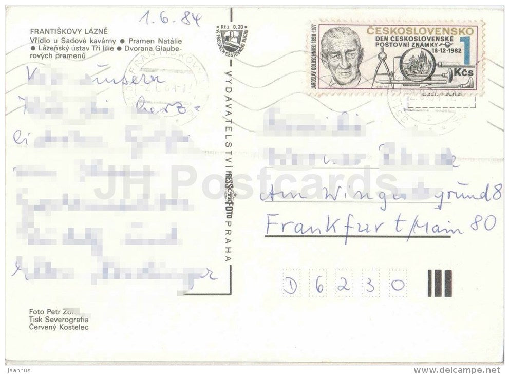 Park Café - spring Natalie - Spa Institute Three lily - Glauber - Frantiskovy Lazne - Czechoslovakia - Czech - used 1984 - JH Postcards