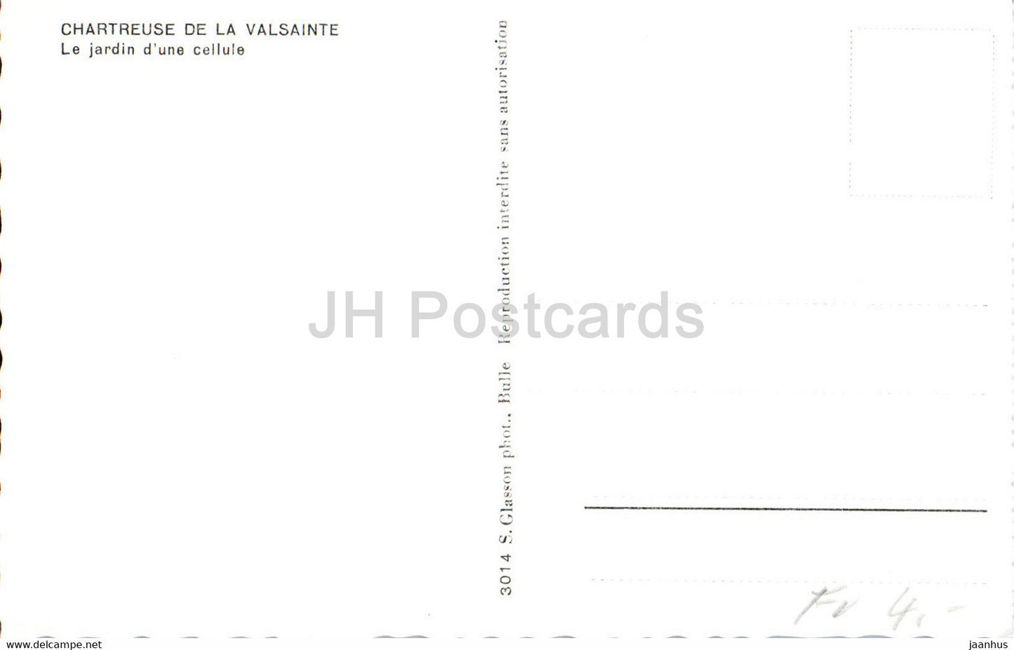 Chartreuse de la Valsainte - Le Jardin d'une cellule - 3014 - carte postale ancienne - Suisse - inutilisée